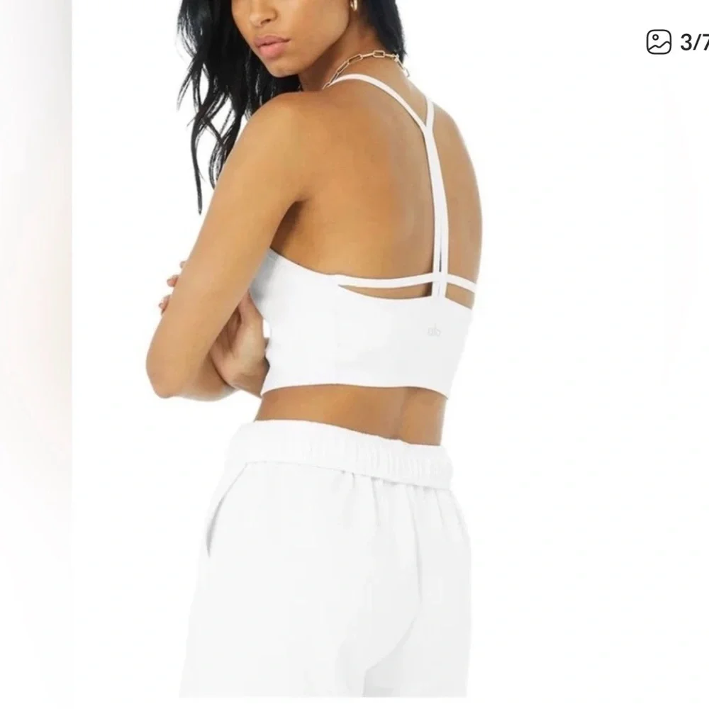 ALO Alosoft Ribbed Crop Calm Tank Top in White size XS extra small
